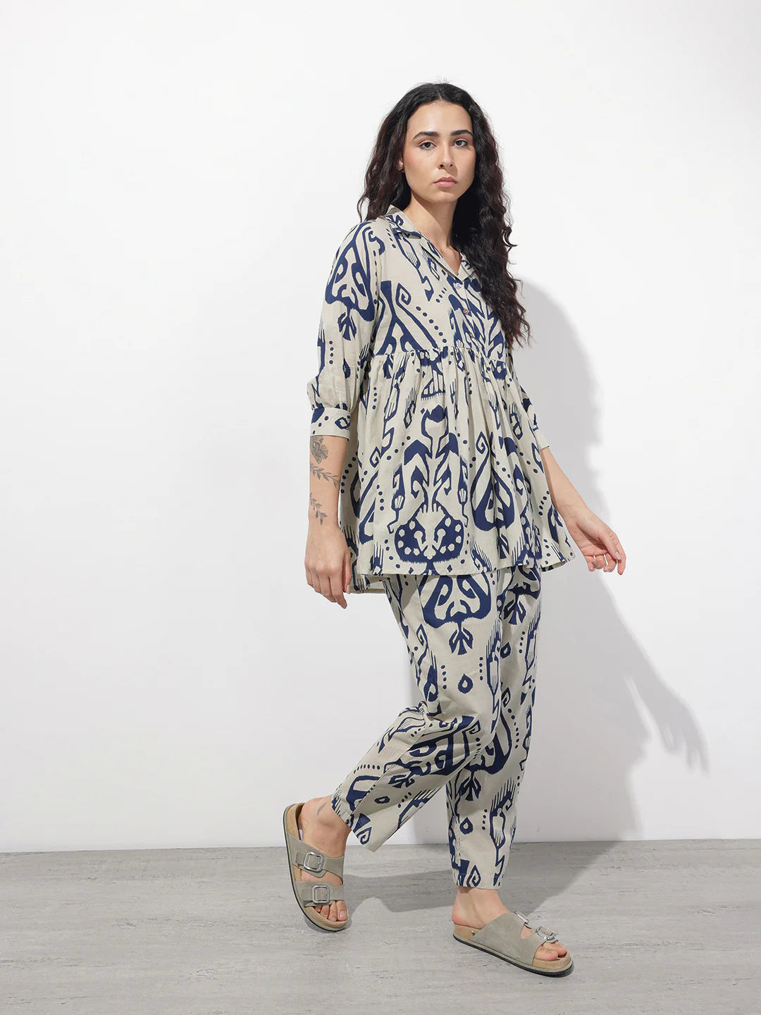 Aravalii Navy Blue Lapel Collar Peplum Co-ords Set