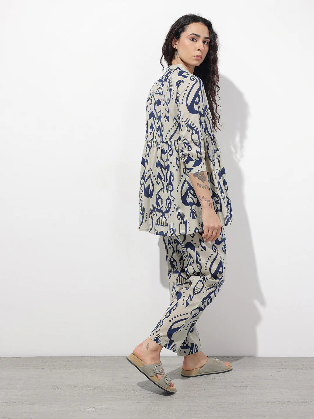 Aravalii Navy Blue Lapel Collar Peplum Co-ords Set