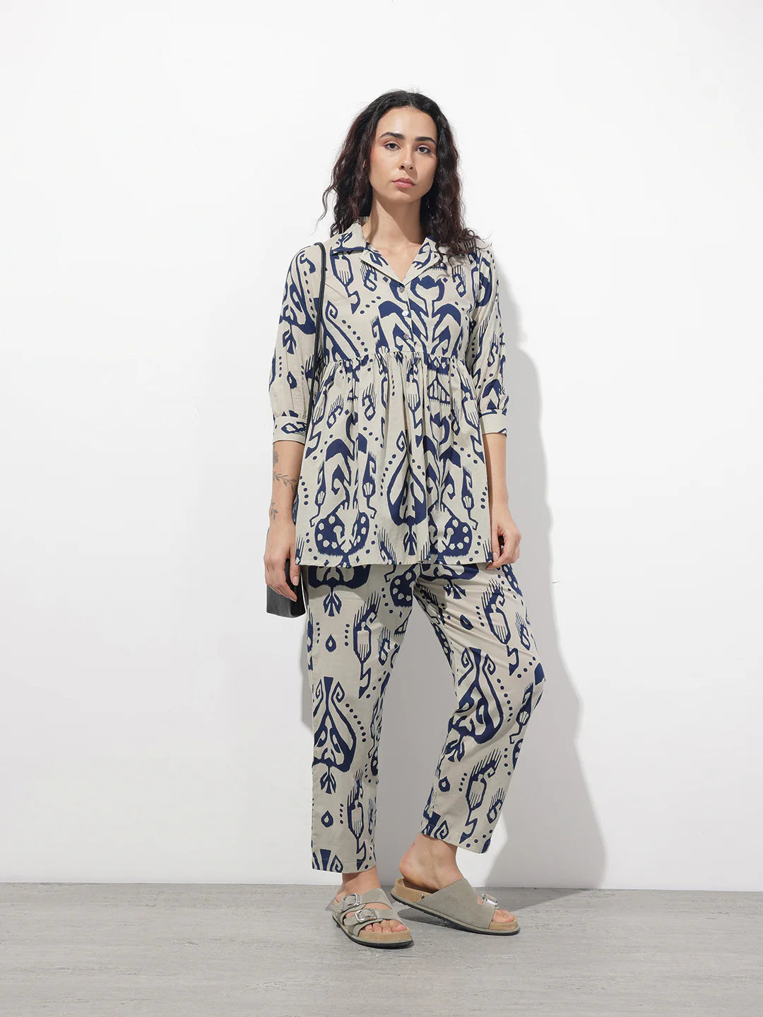 Aravalii Navy Blue Lapel Collar Peplum Co-ords Set