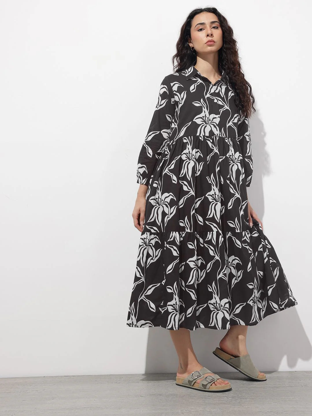 Aravalii Black Shirt Coller Mulmul Linning Cotton Dress
