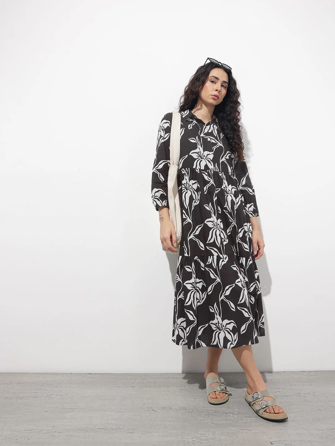 Aravalii Black Shirt Coller Mulmul Linning Cotton Dress