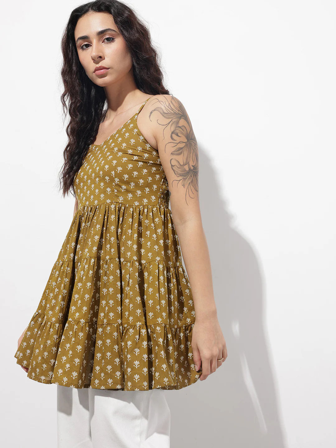 Mehendi Floral Shoulder Straps Gather Tier Top