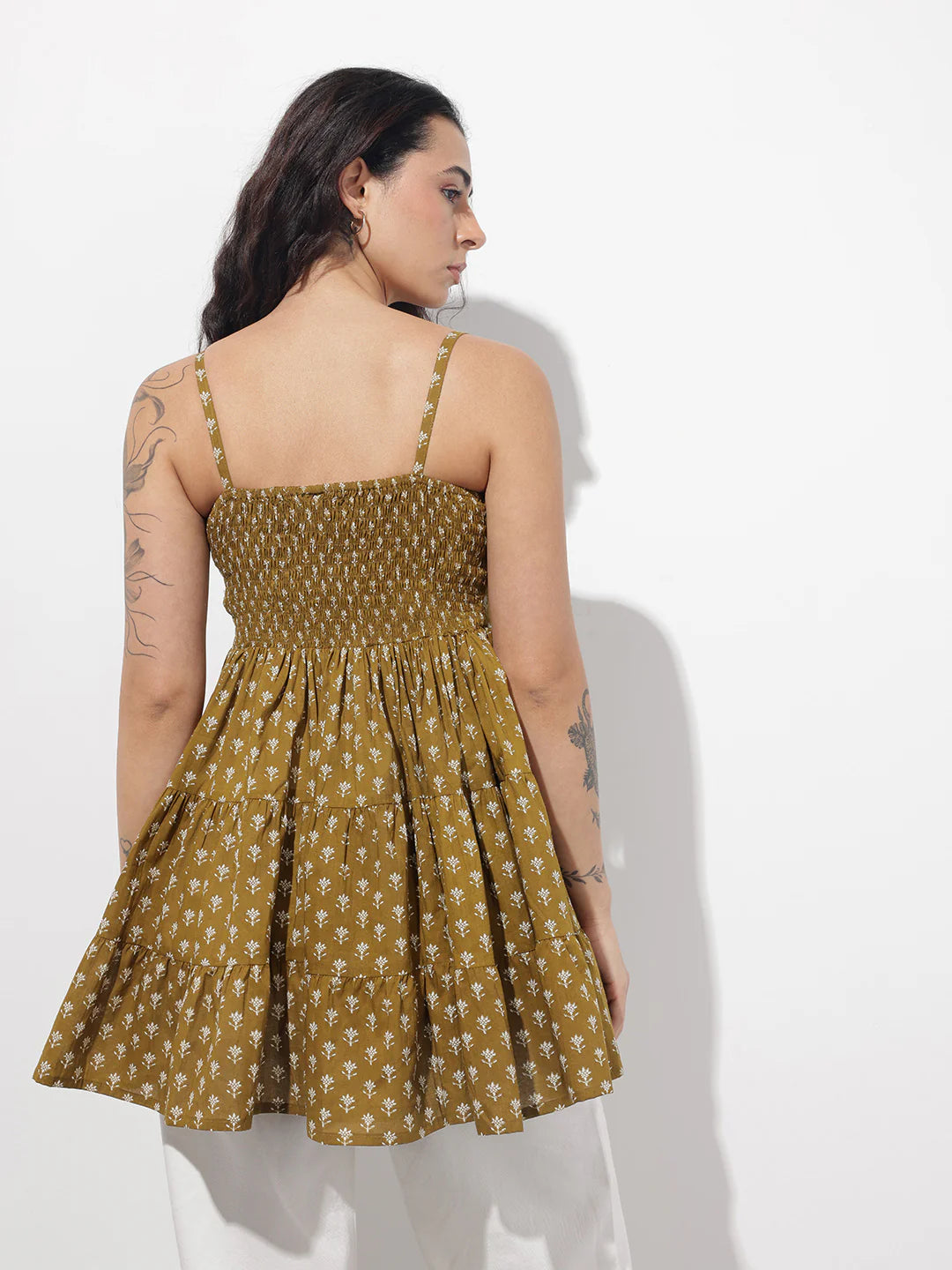 Mehendi Floral Shoulder Straps Gather Tier Top