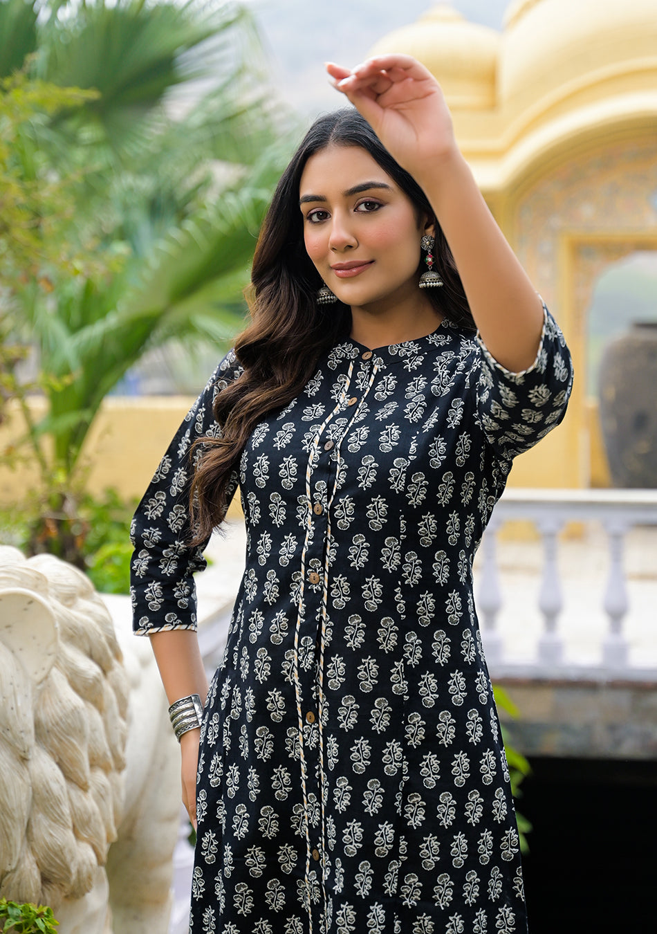 Black Cotton Classic A-Line Kurta