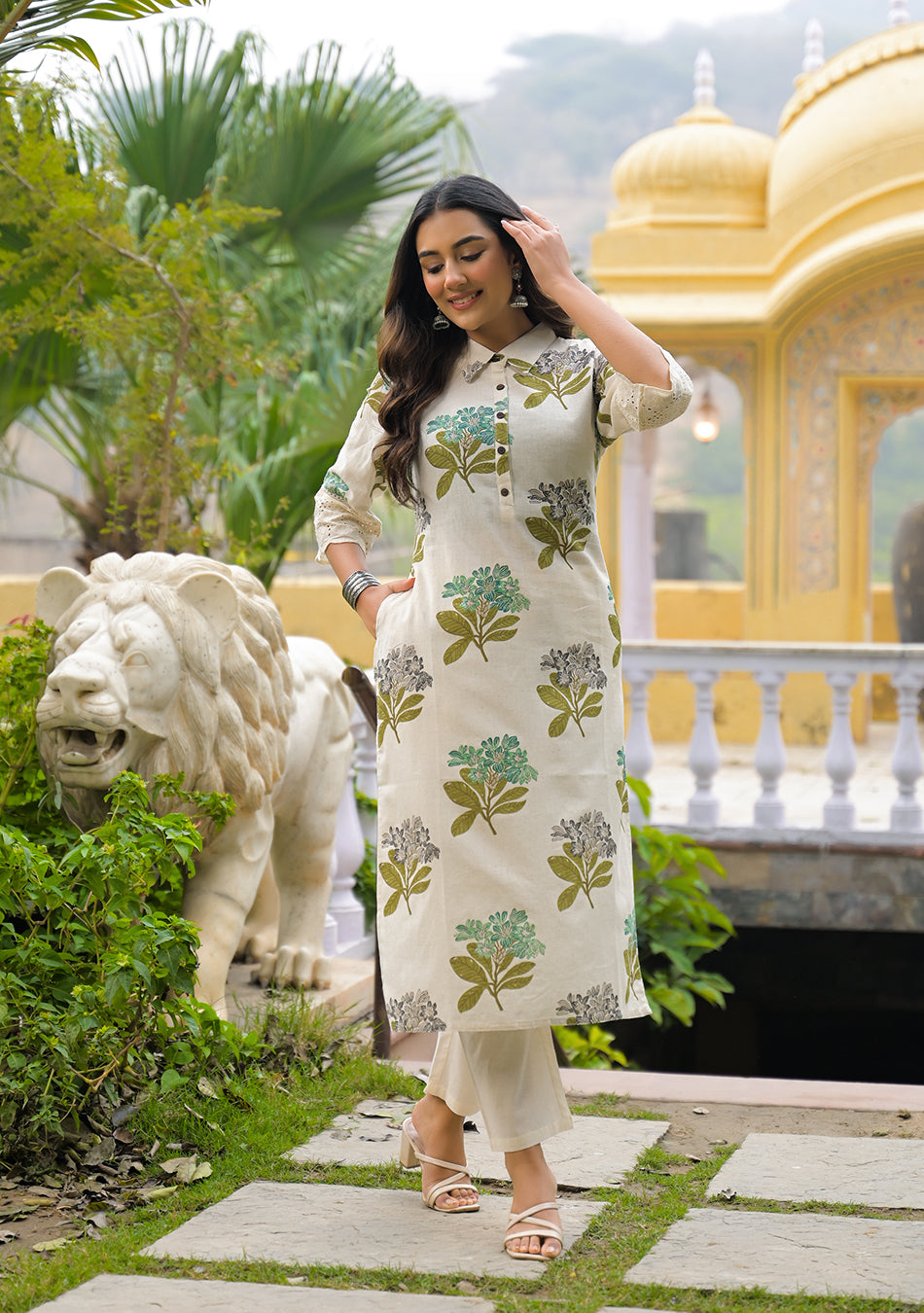 Green Floral Printed Kurta