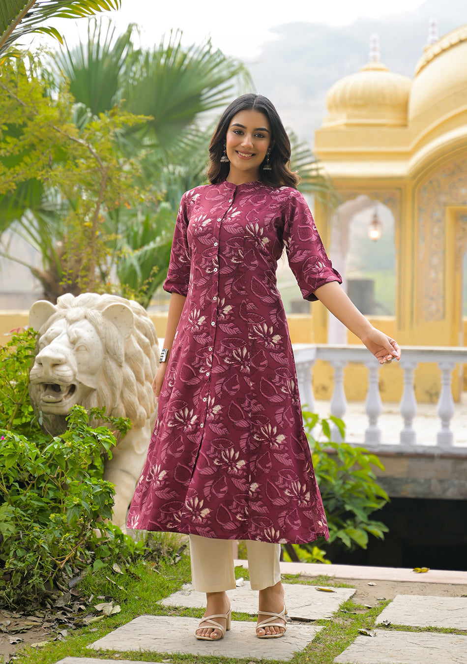 Maroon Floral Kurta