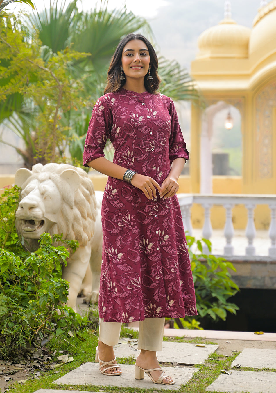 Maroon Floral Kurta