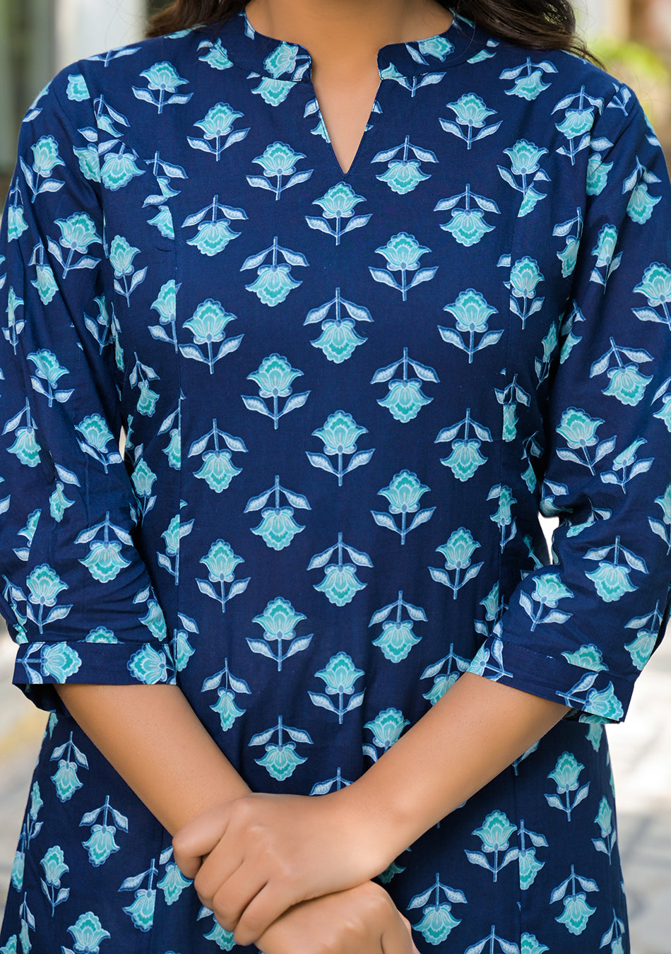 Teal Flower A-Line Kurta