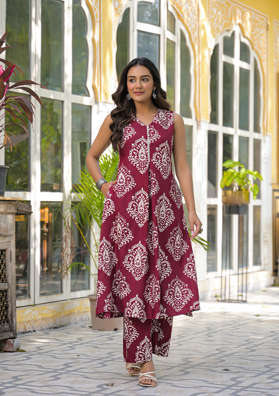 Aravalii Maroon Mughal Buta Co-ord Set