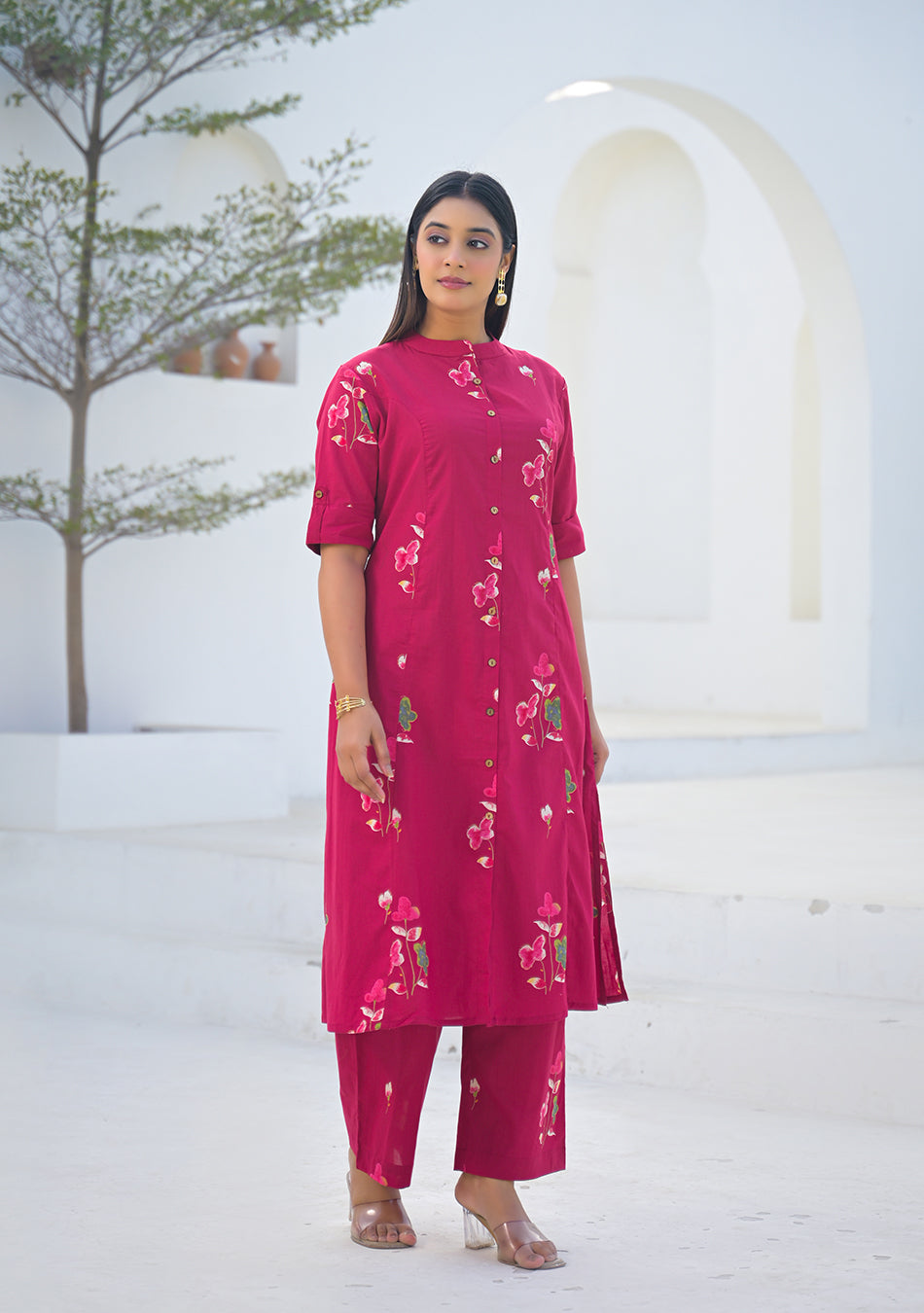 Aravalii Raspberry Floral Co-ord Set