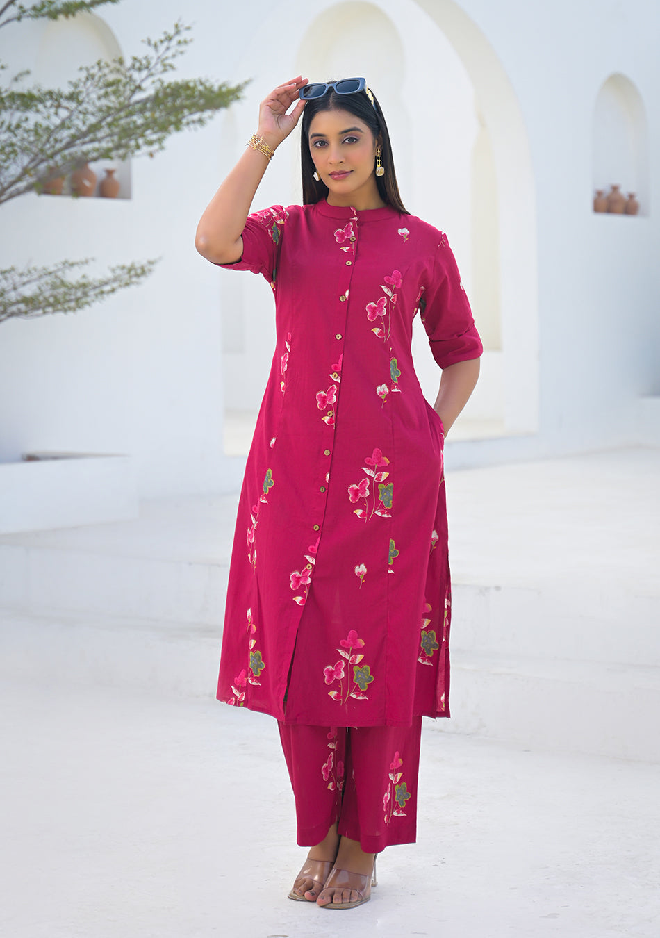 Aravalii Raspberry Floral Co-ord Set