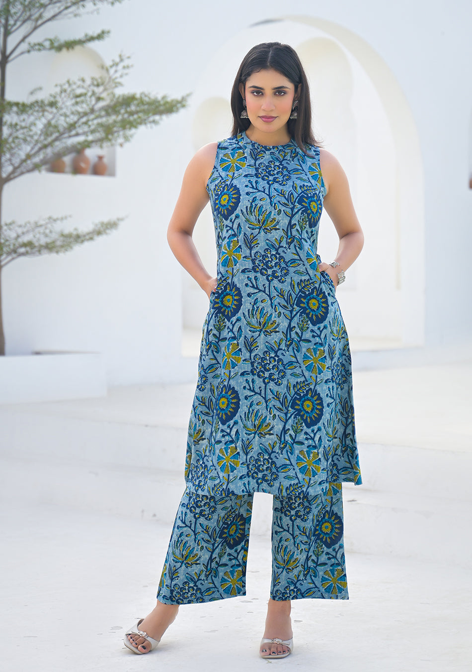 Aravalii Powder Blue Floral Vine Summer Co-ord Set