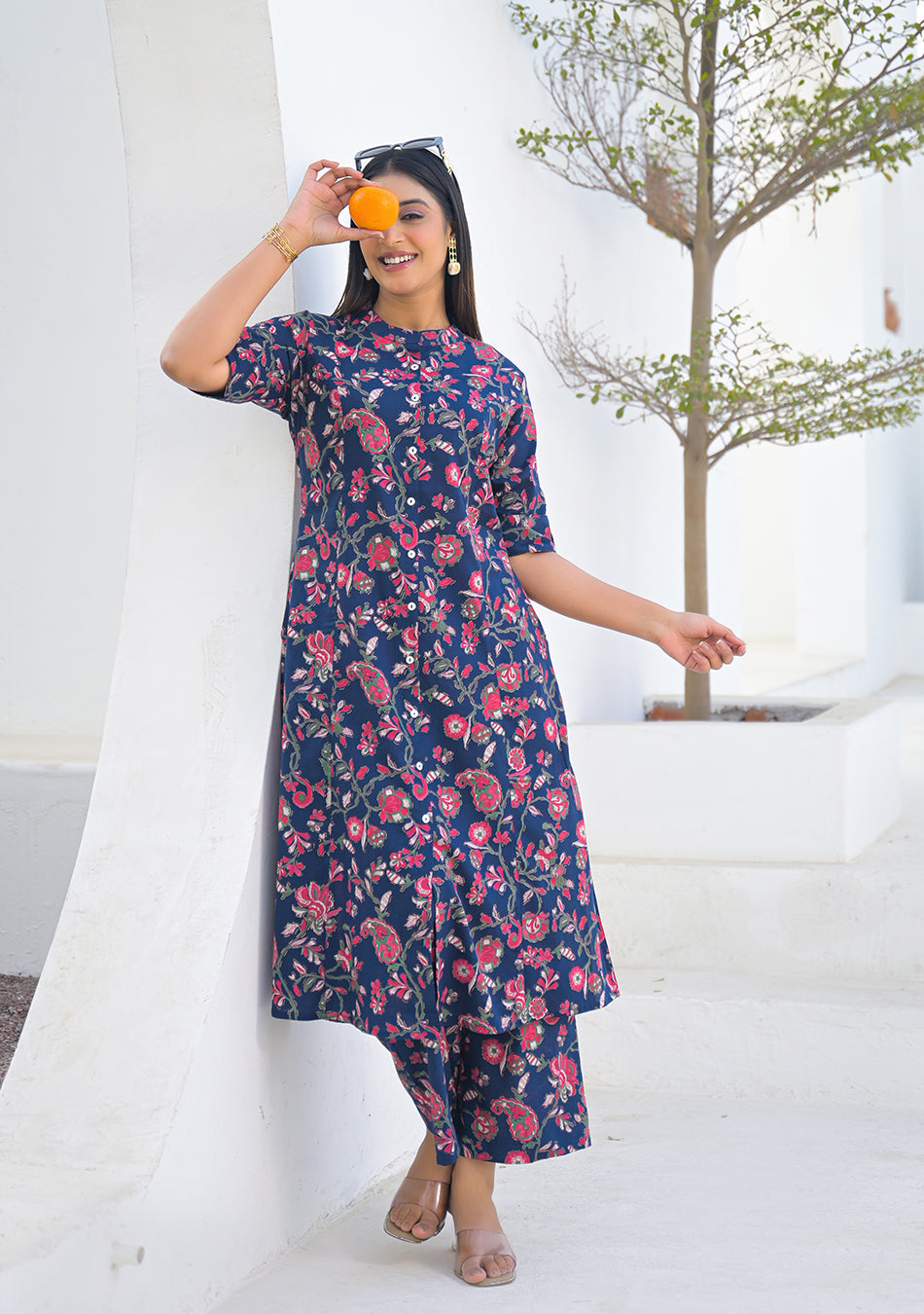 Aravalii Midnight Blue Red Jaal Cotton Co-ord Set
