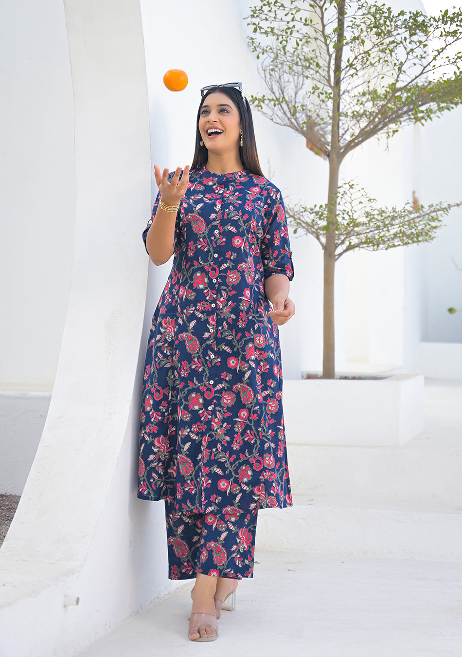 Aravalii Midnight Blue Red Jaal Cotton Co-ord Set