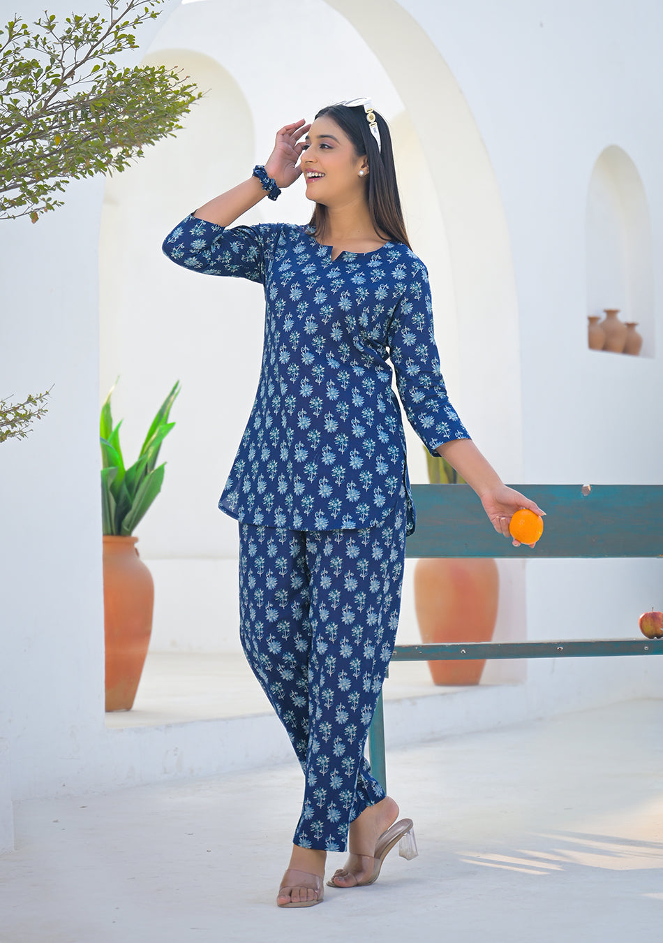 Aravalii Navy Blue Blossom Night Suit