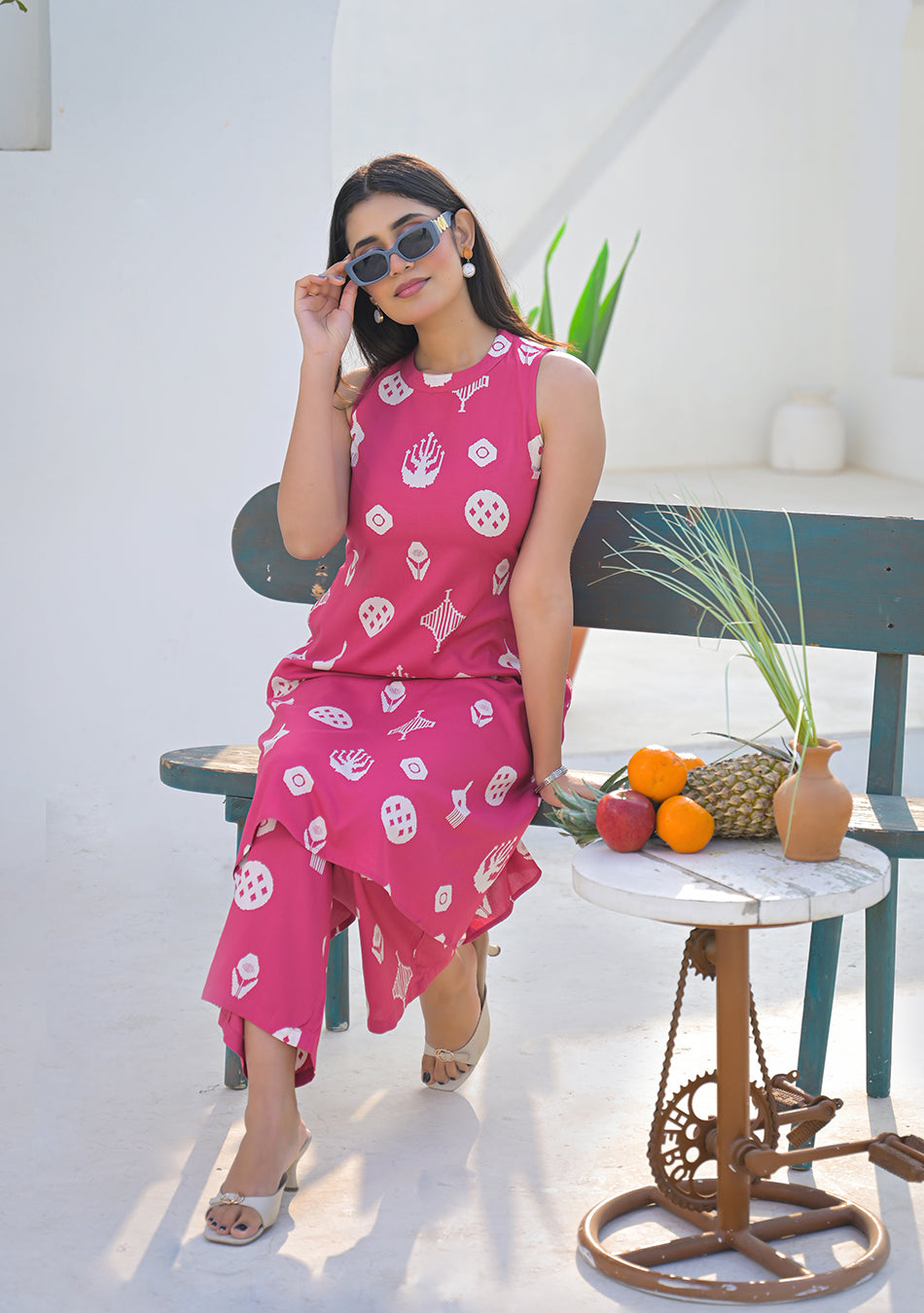 Aravalii Rose Pink Heritage Motif  Co-ord Set