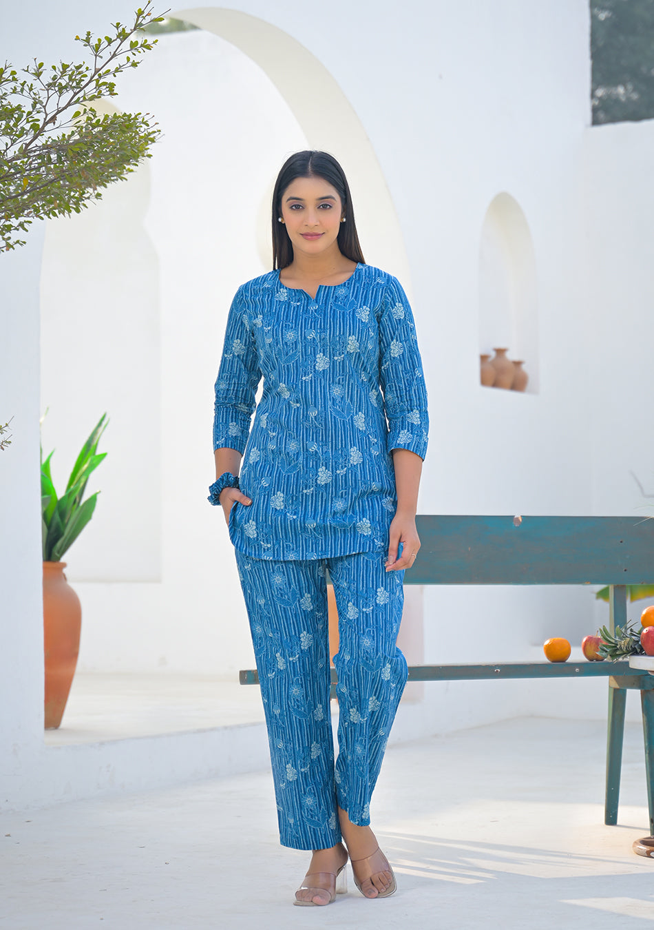 Aravalii Blue Meadow Stripe Night Suit