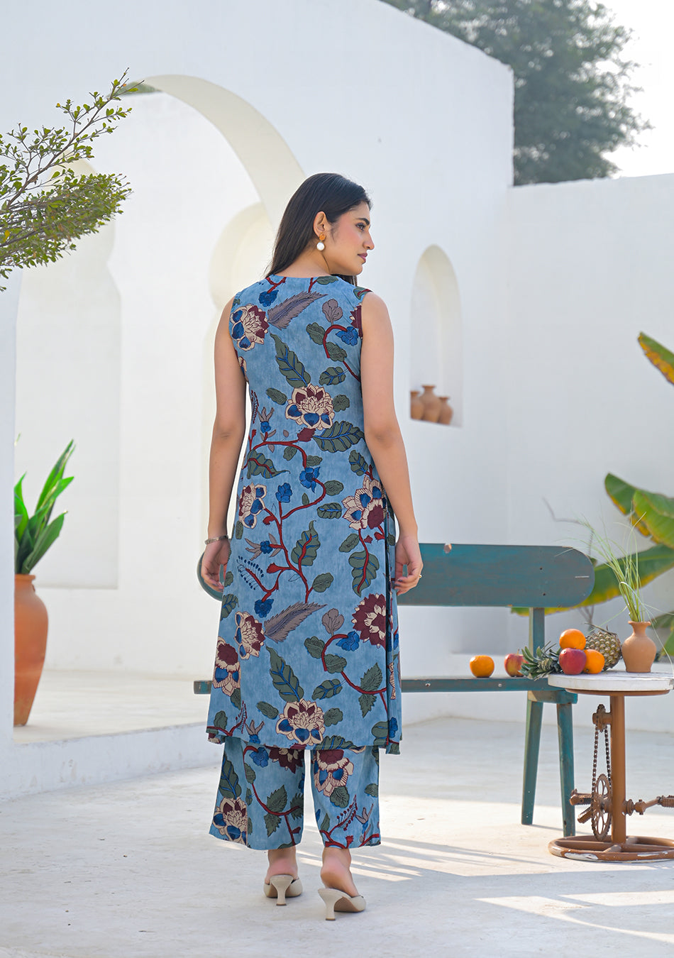 Aravalii Dusty Blue Floral Vine Co-ord Set
