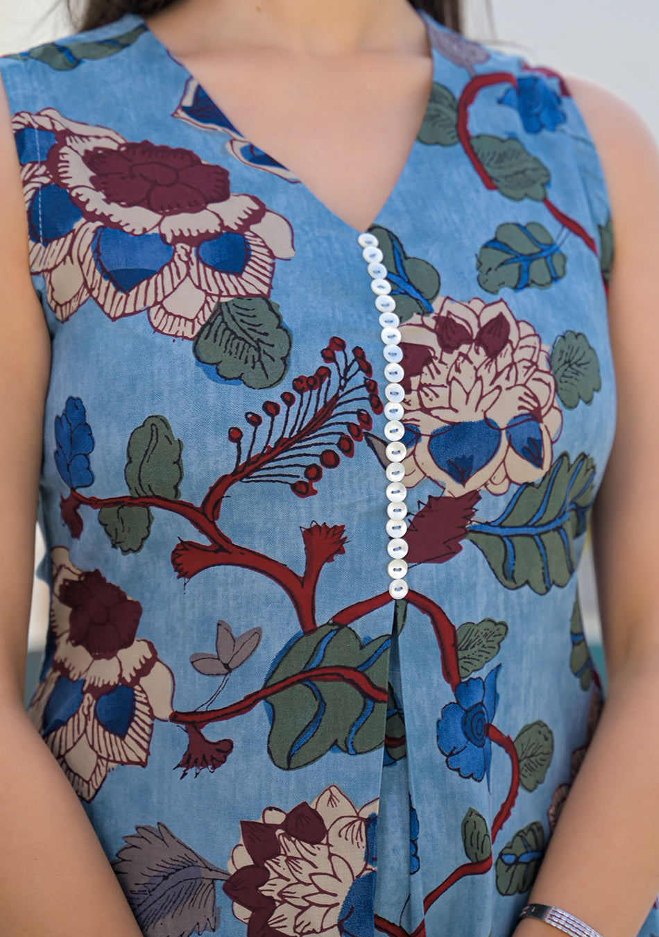 Aravalii Dusty Blue Floral Vine Co-ord Set