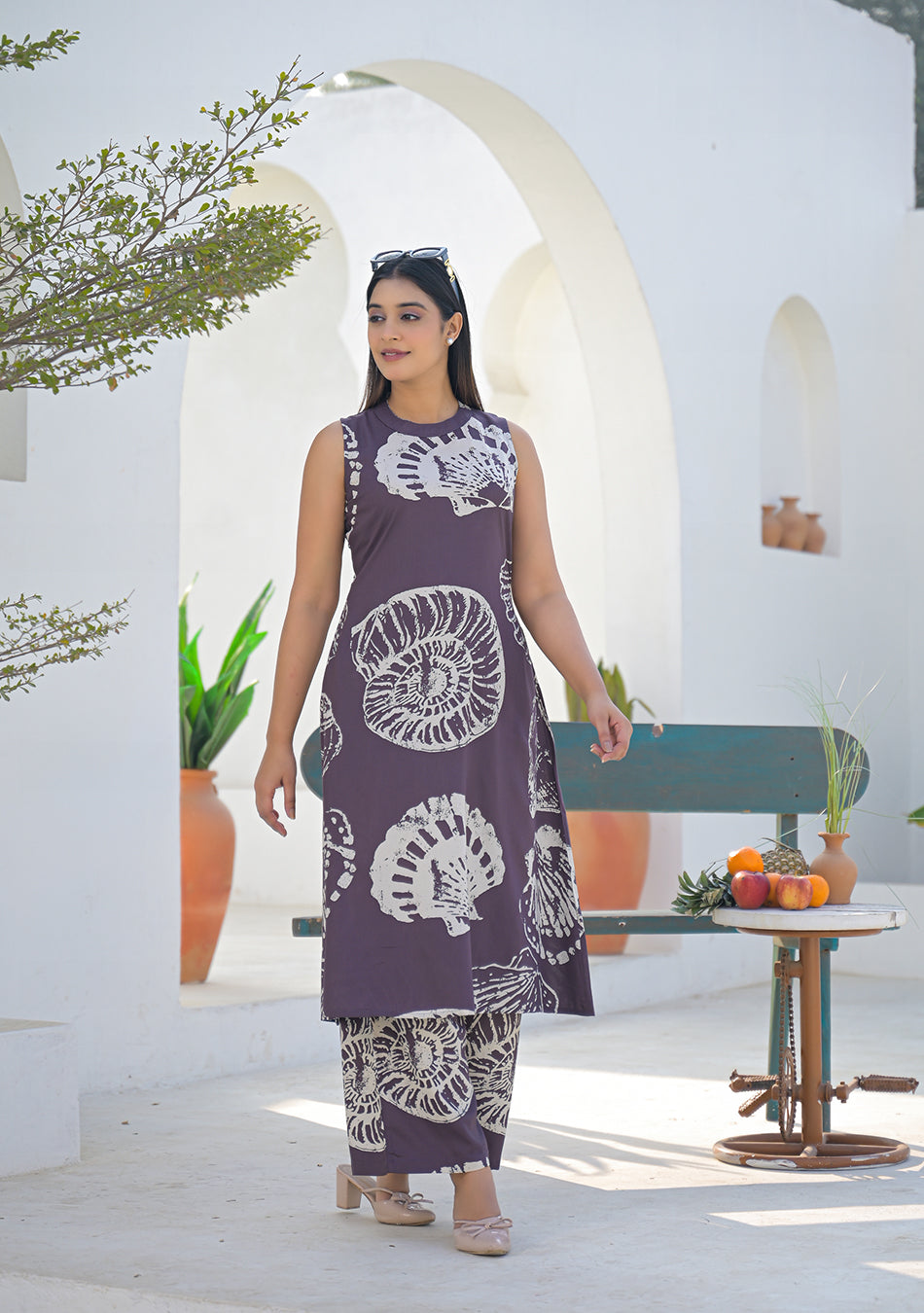 Aravalii Earth Brown Shell Print Co-ord set