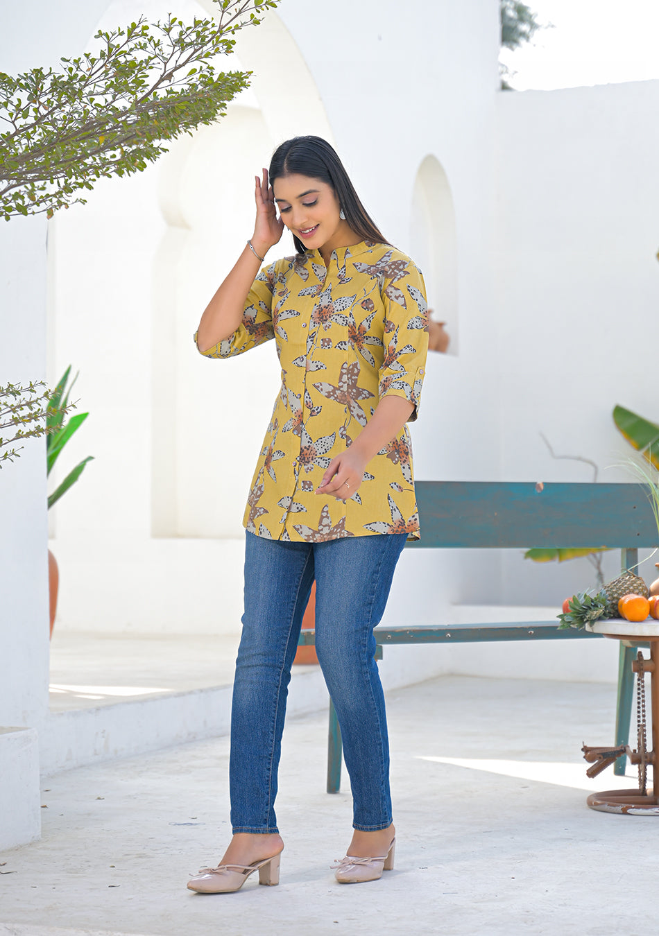 Aravalii Mustard Botanical Print Top