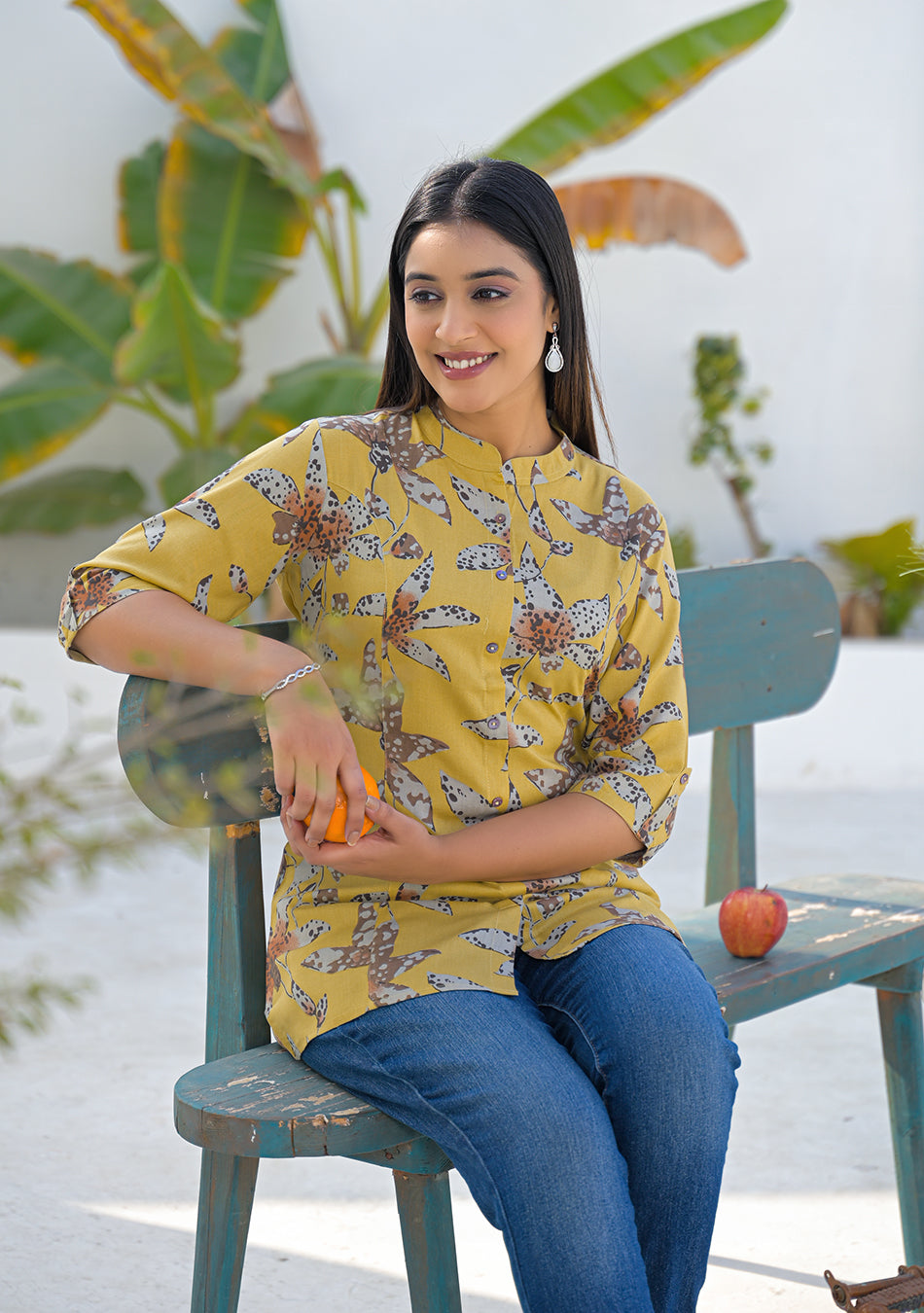 Aravalii Mustard Botanical Print Top