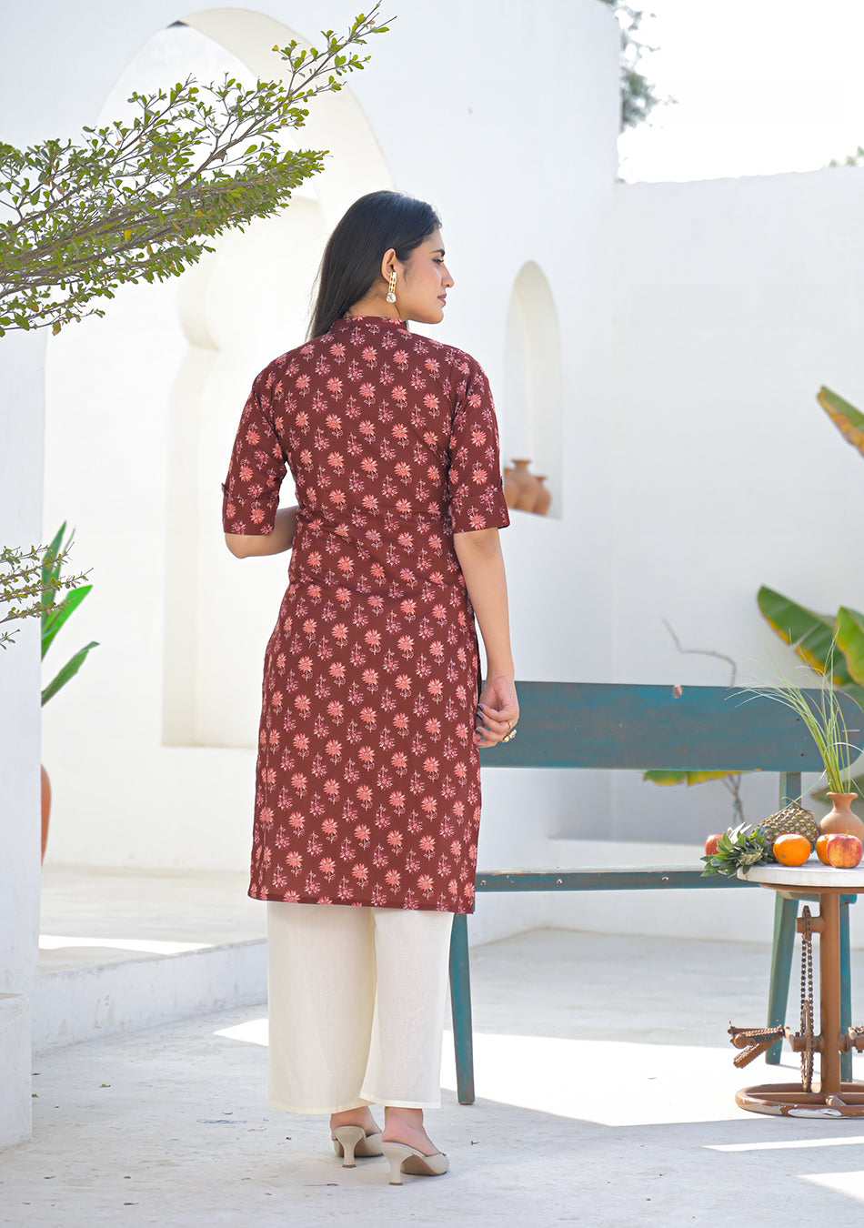 Aravalii Wine Rust Mini Floral Kurta