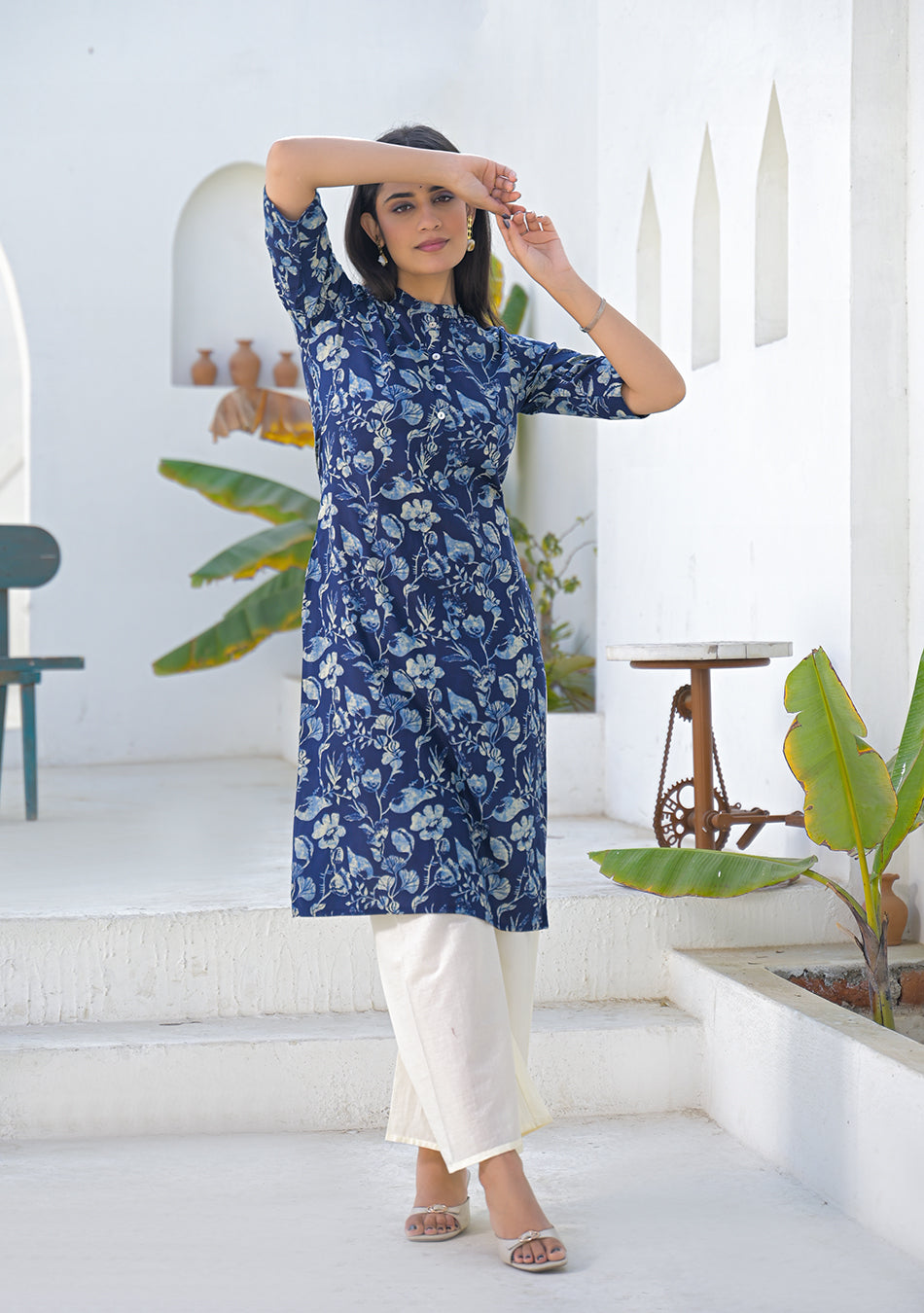 Aravalii Navy Blue Meadow Floral Kurta