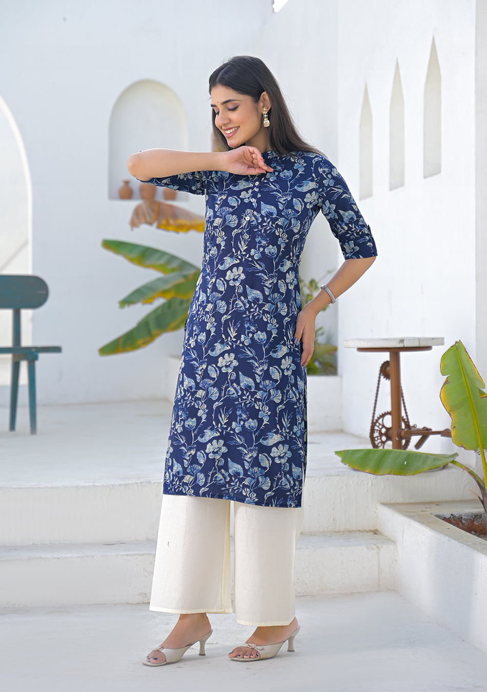 Aravalii Navy Blue Meadow Floral Kurta