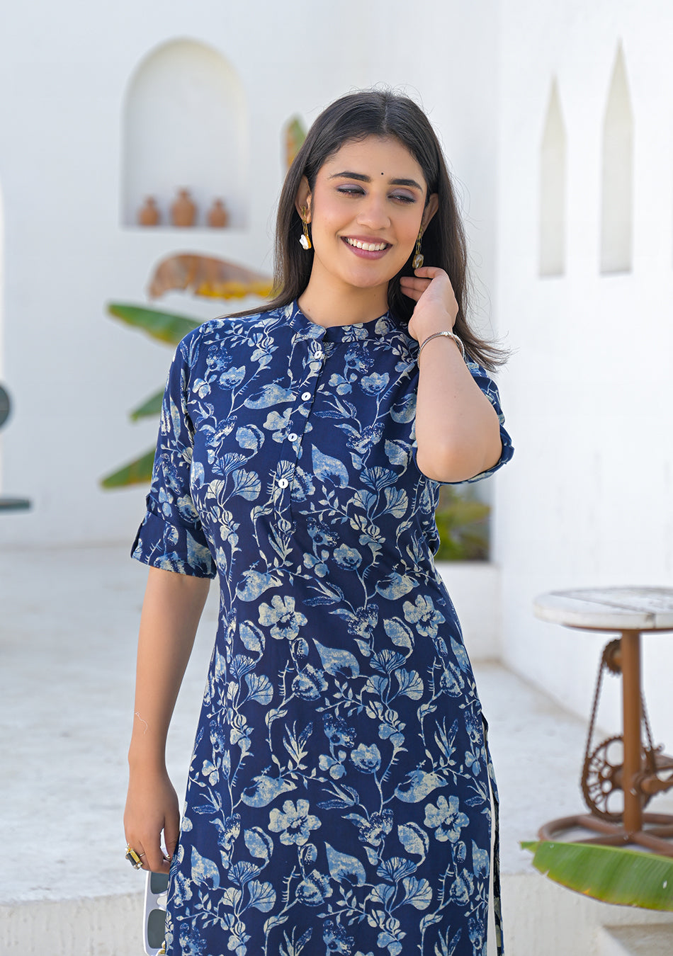 Aravalii Navy Blue Meadow Floral Kurta