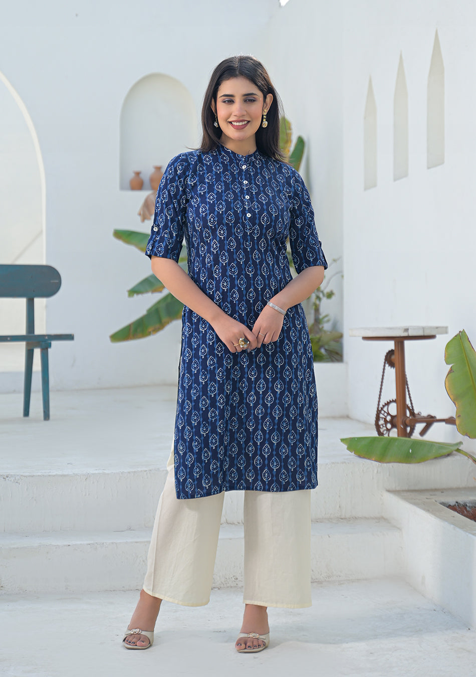 Aravalii Indigo Raindrop Motif Kurta