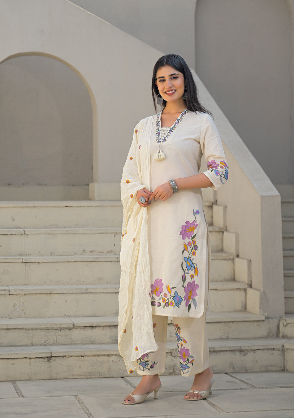 Ivory Gulbahar Embroidered Suit Set