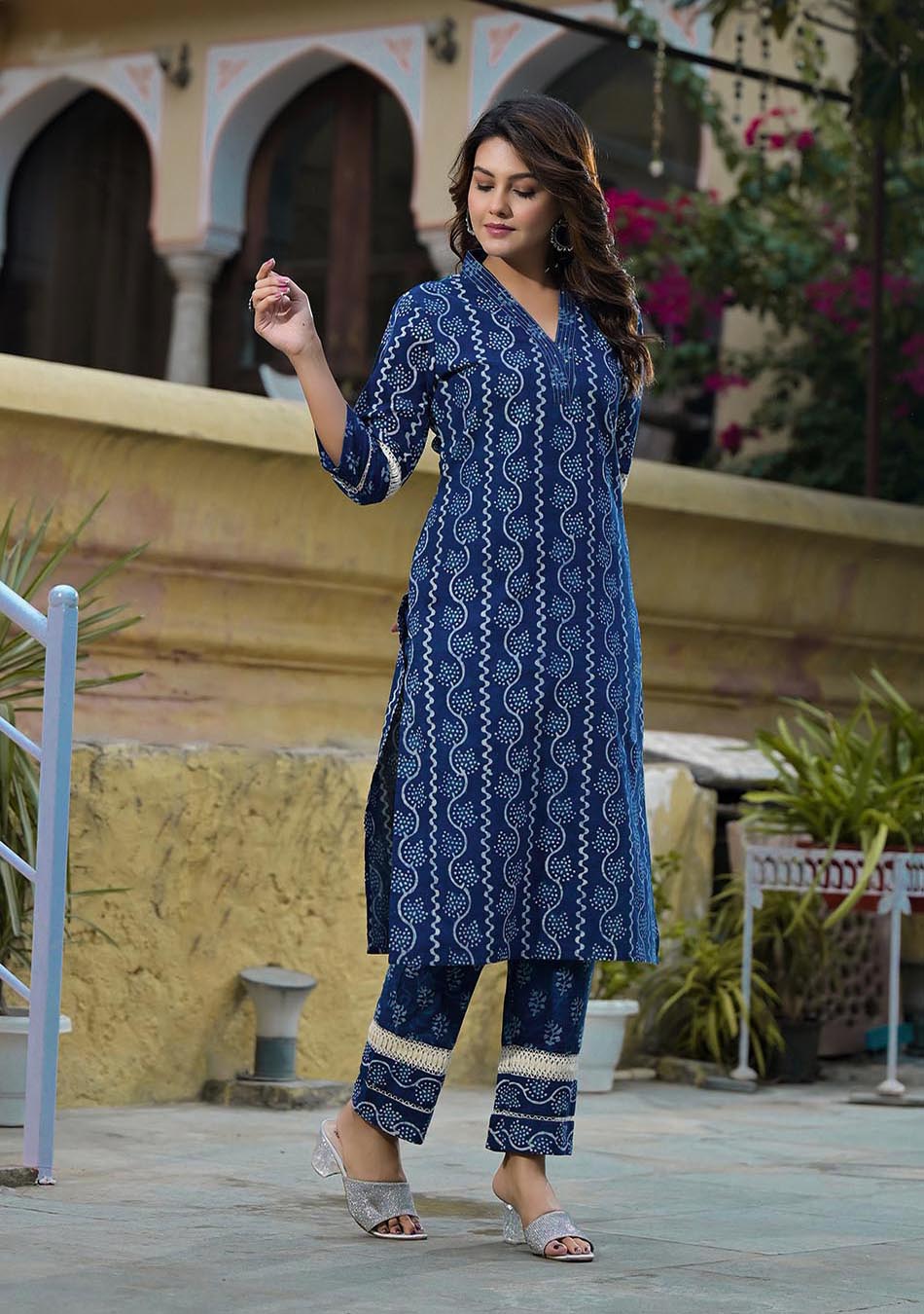 Indigo  DABU PRINT SUIT SET