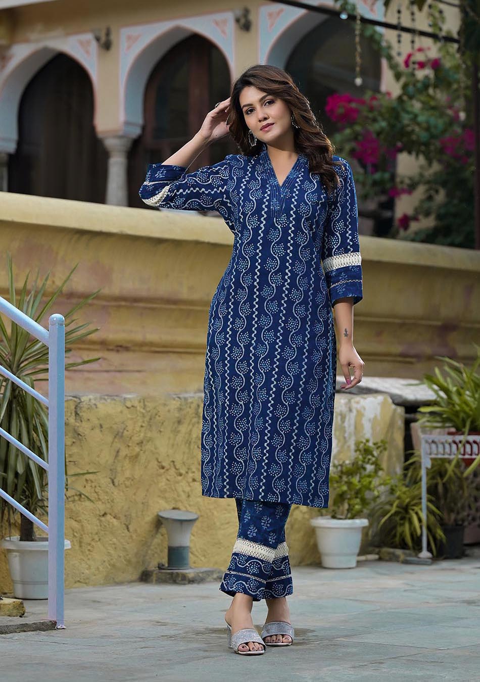 Indigo  DABU PRINT SUIT SET