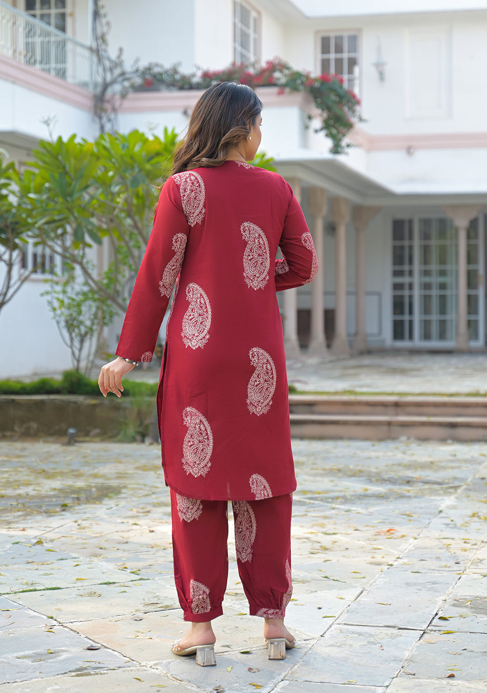 Burgundy Paisley Handblock Co-ord Set
