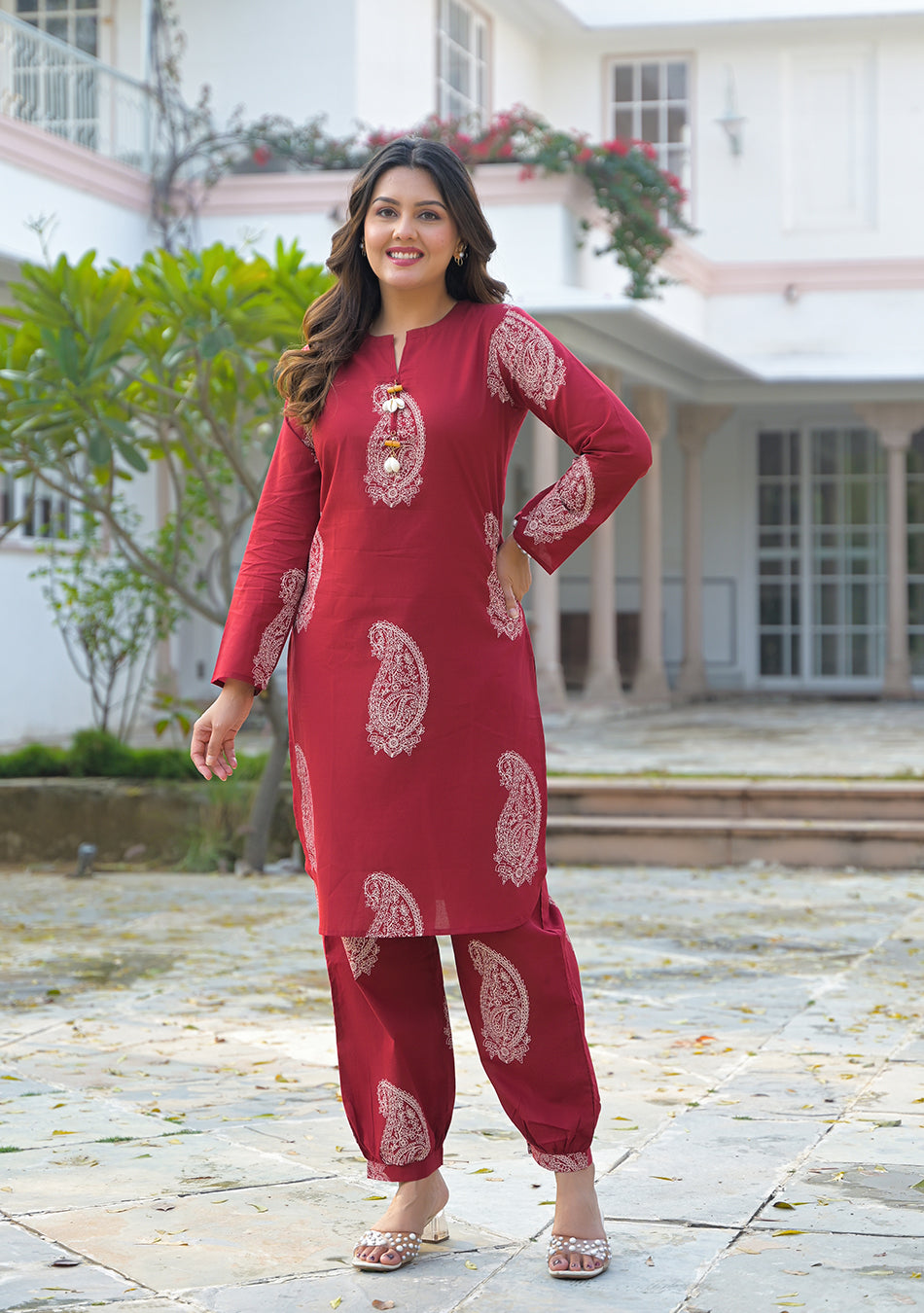 Burgundy Paisley Handblock Co-ord Set