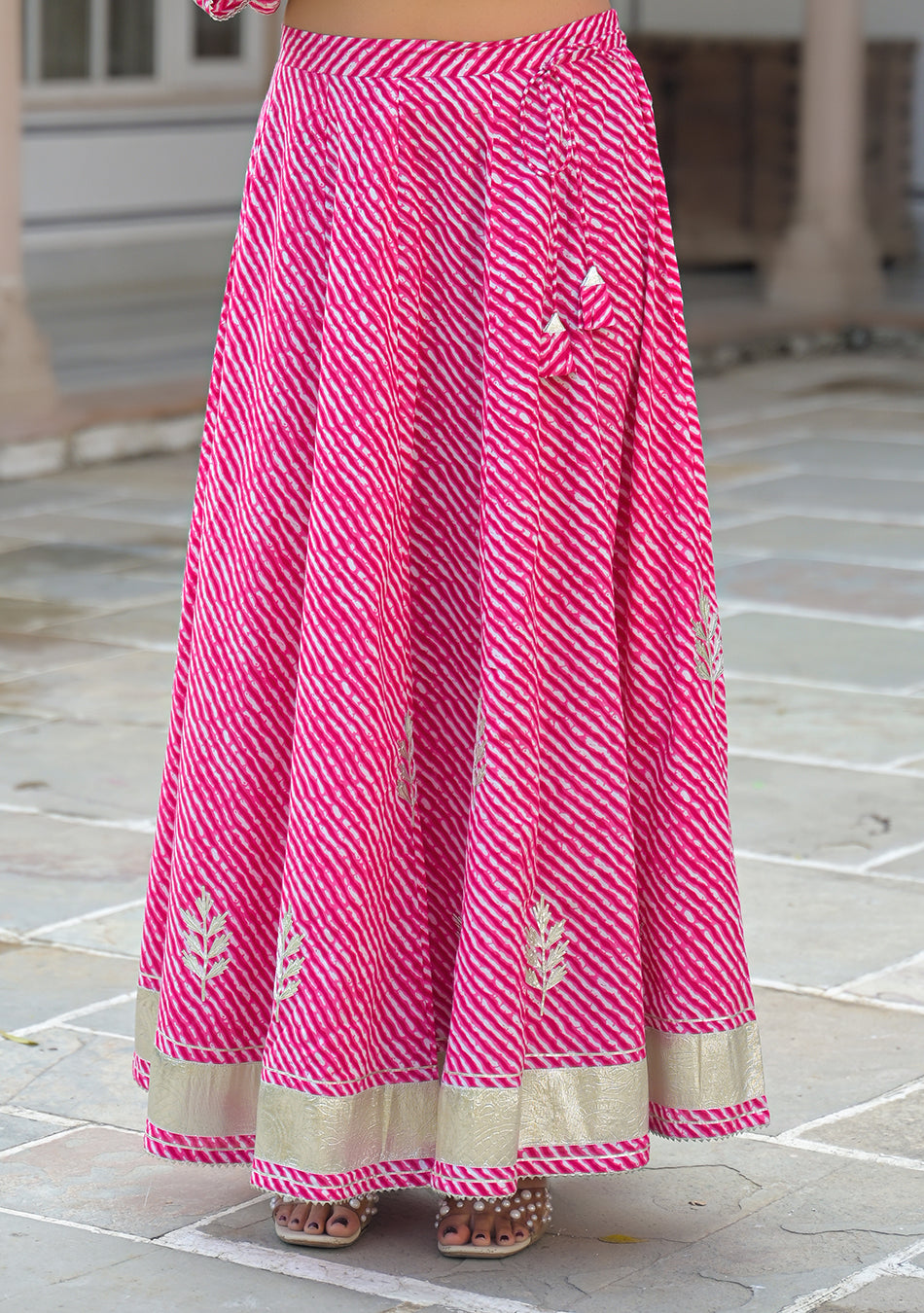 Aravalii Pink Lehriya Cotton Peplum Lehenga Set