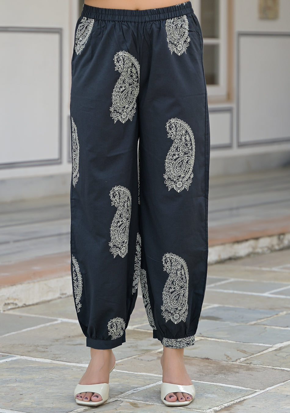 Black paisley Kurta and  Cuffed Hem Pant Set