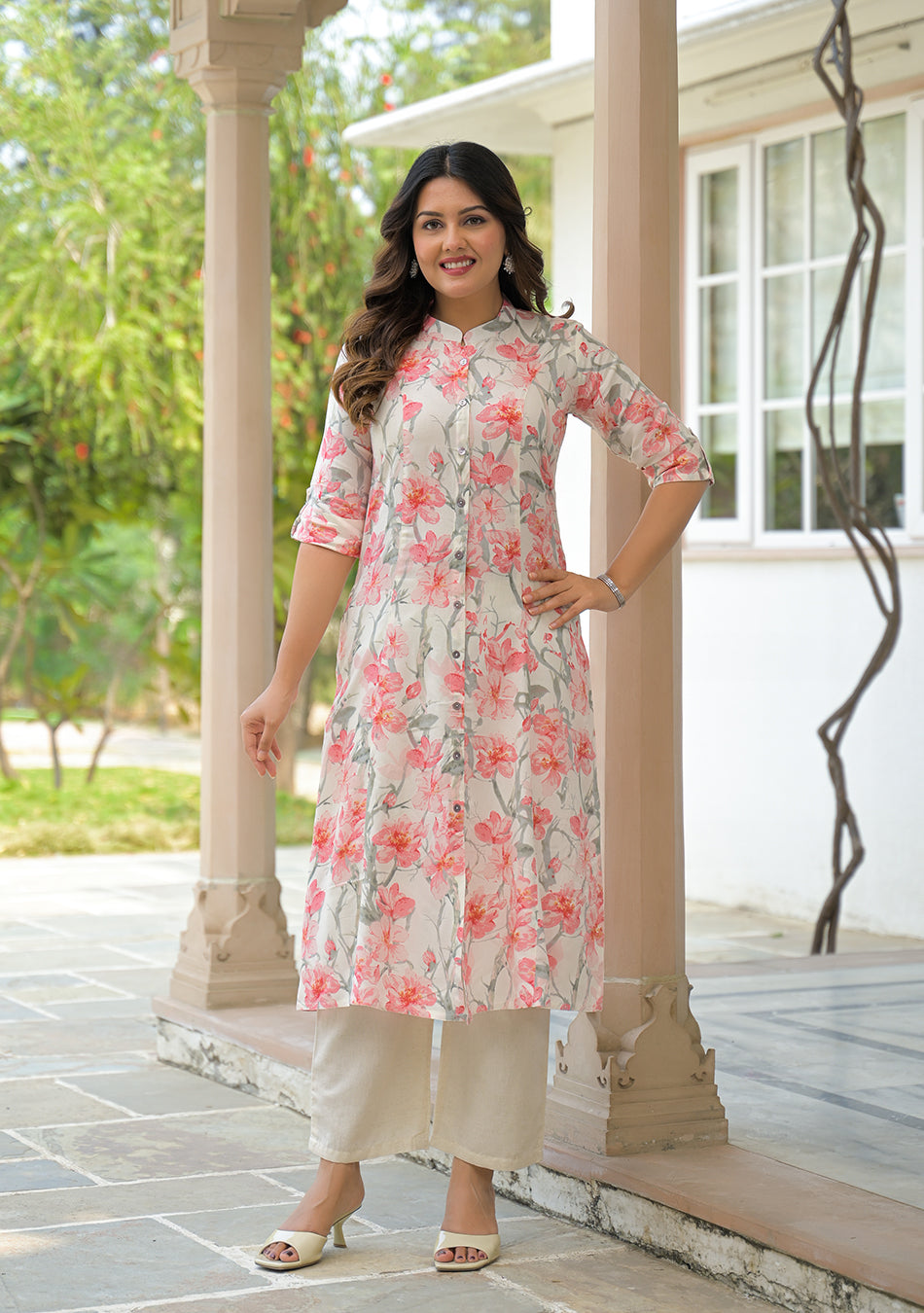 Aravalii Ivory Floral Printed Kurta