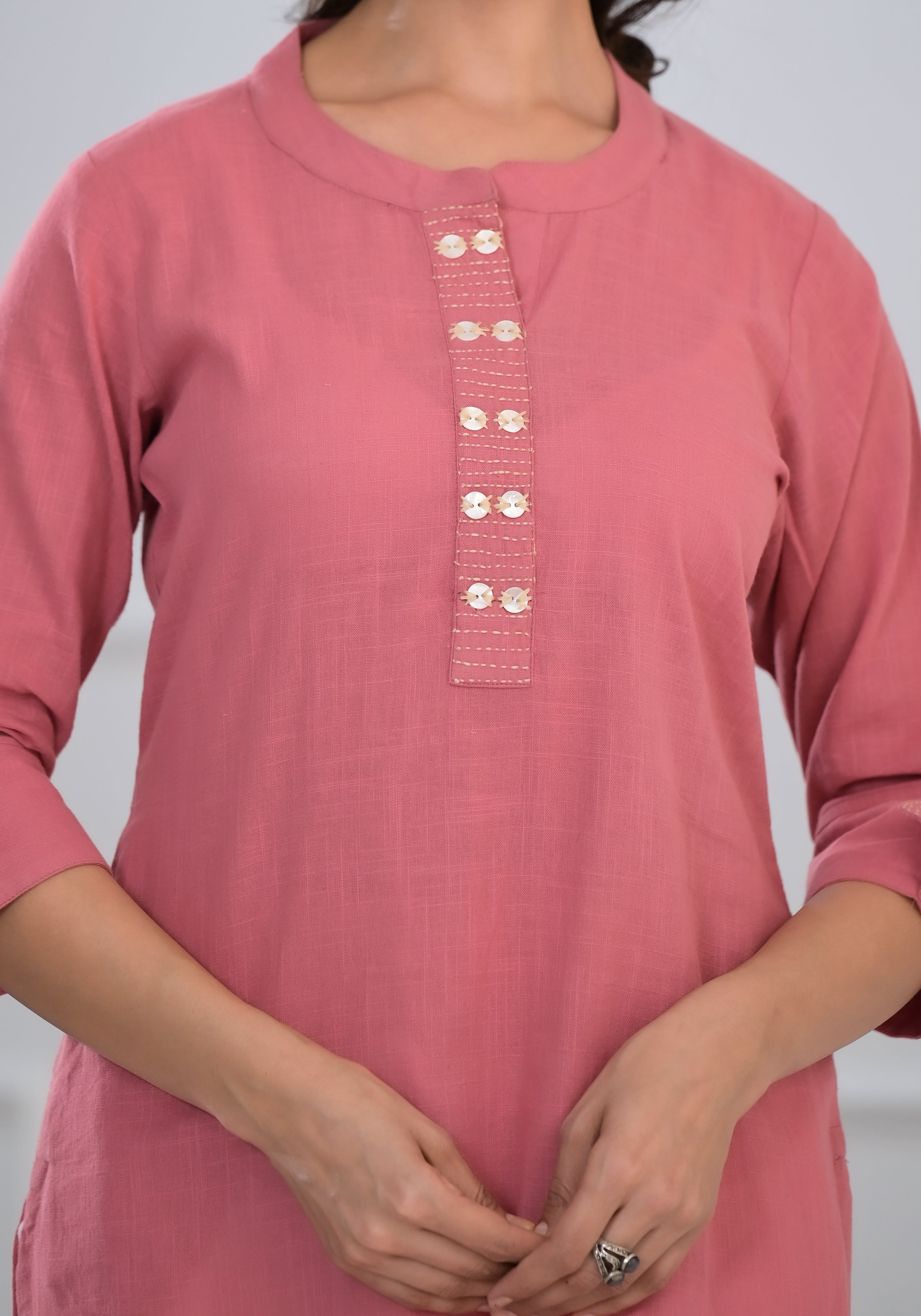 Pink Solid Cotton Kurta