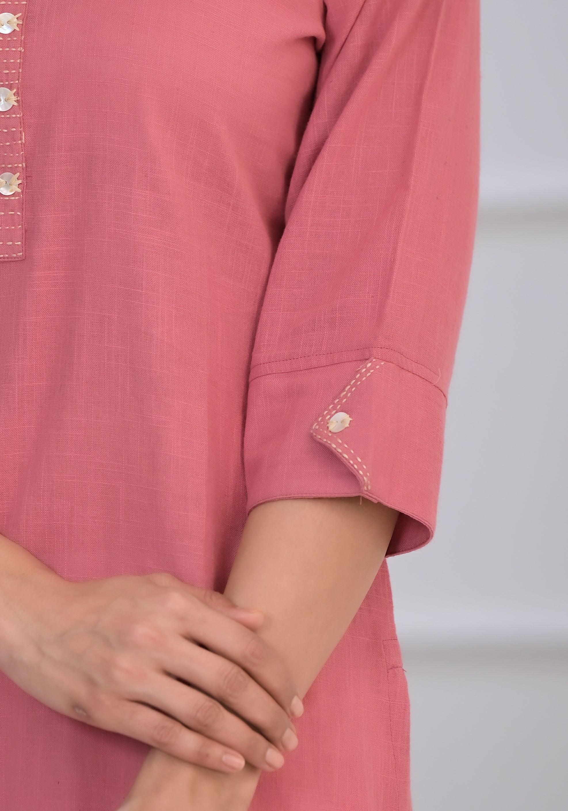 Pink Solid Cotton Kurta