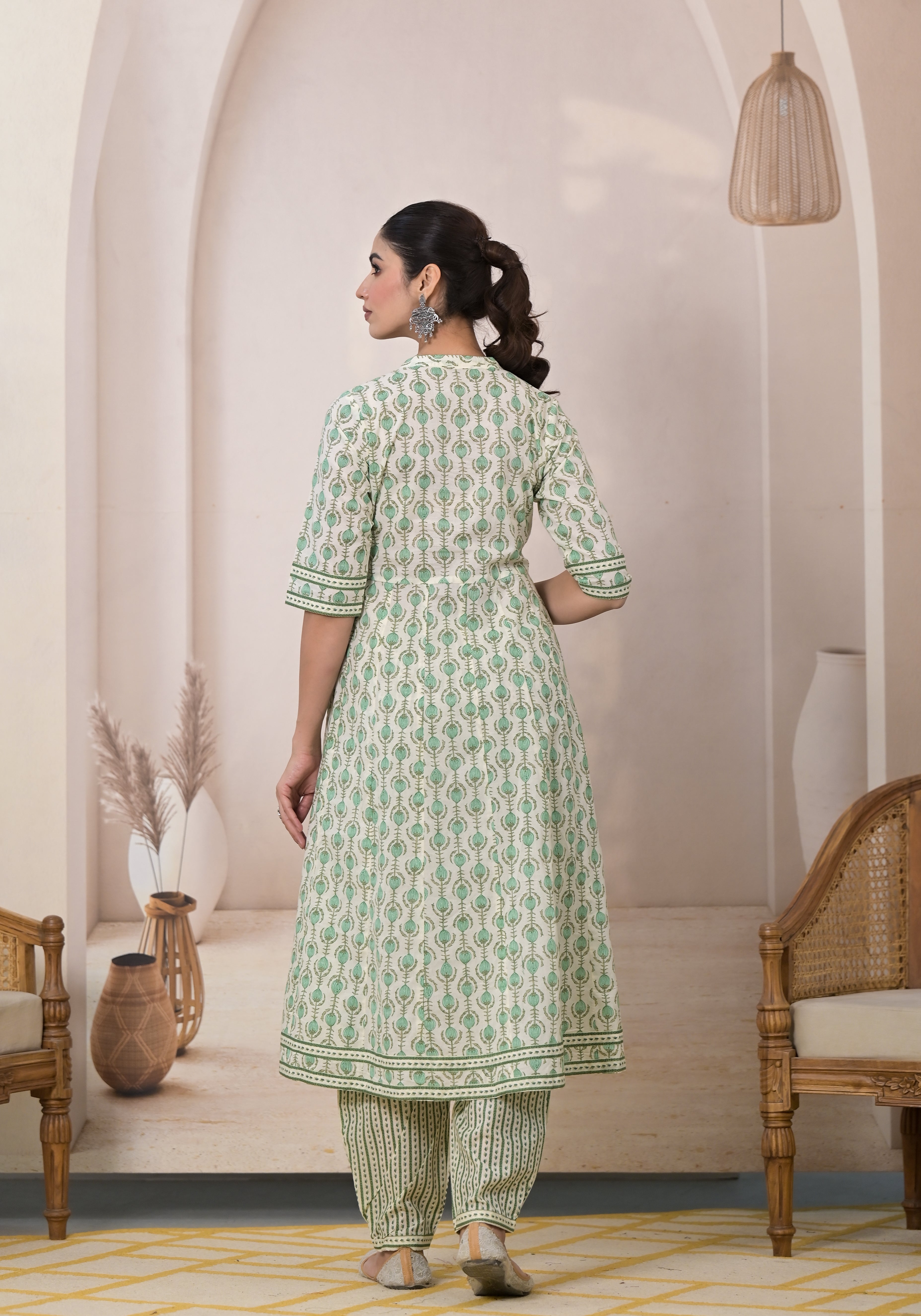 Mint Blossom Anarkali Suit with Dupatta