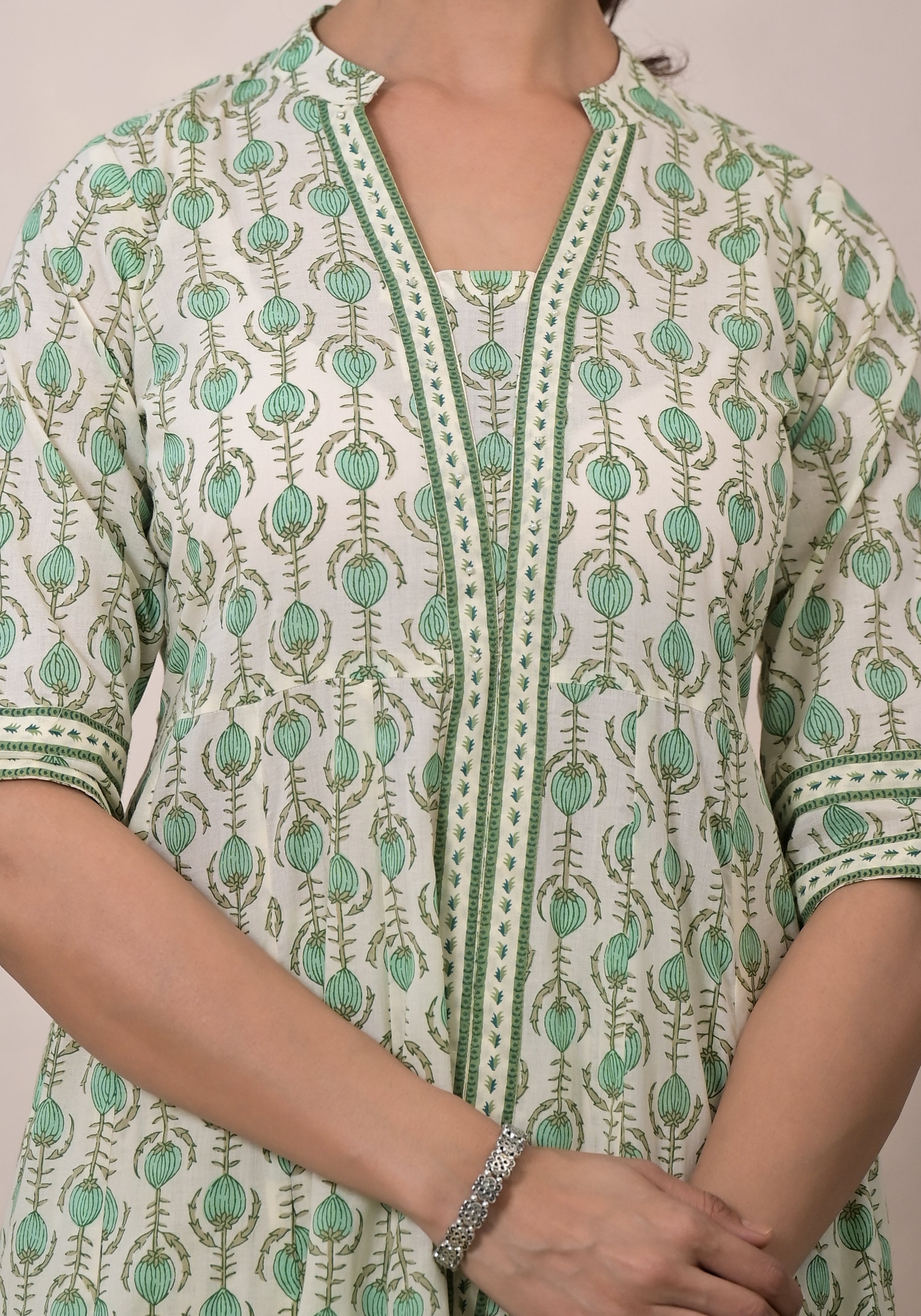 Mint Blossom Anarkali Suit with Dupatta