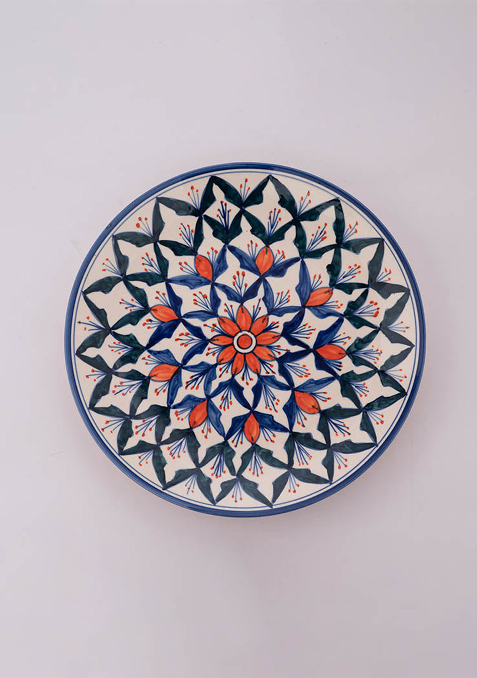 Floral Design White and Orange Ceramic Plates - Set of 4