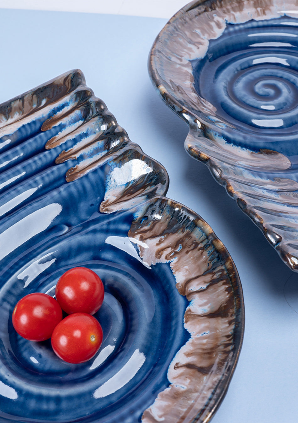Seashell Blue-Grey Ceramic Platter Set