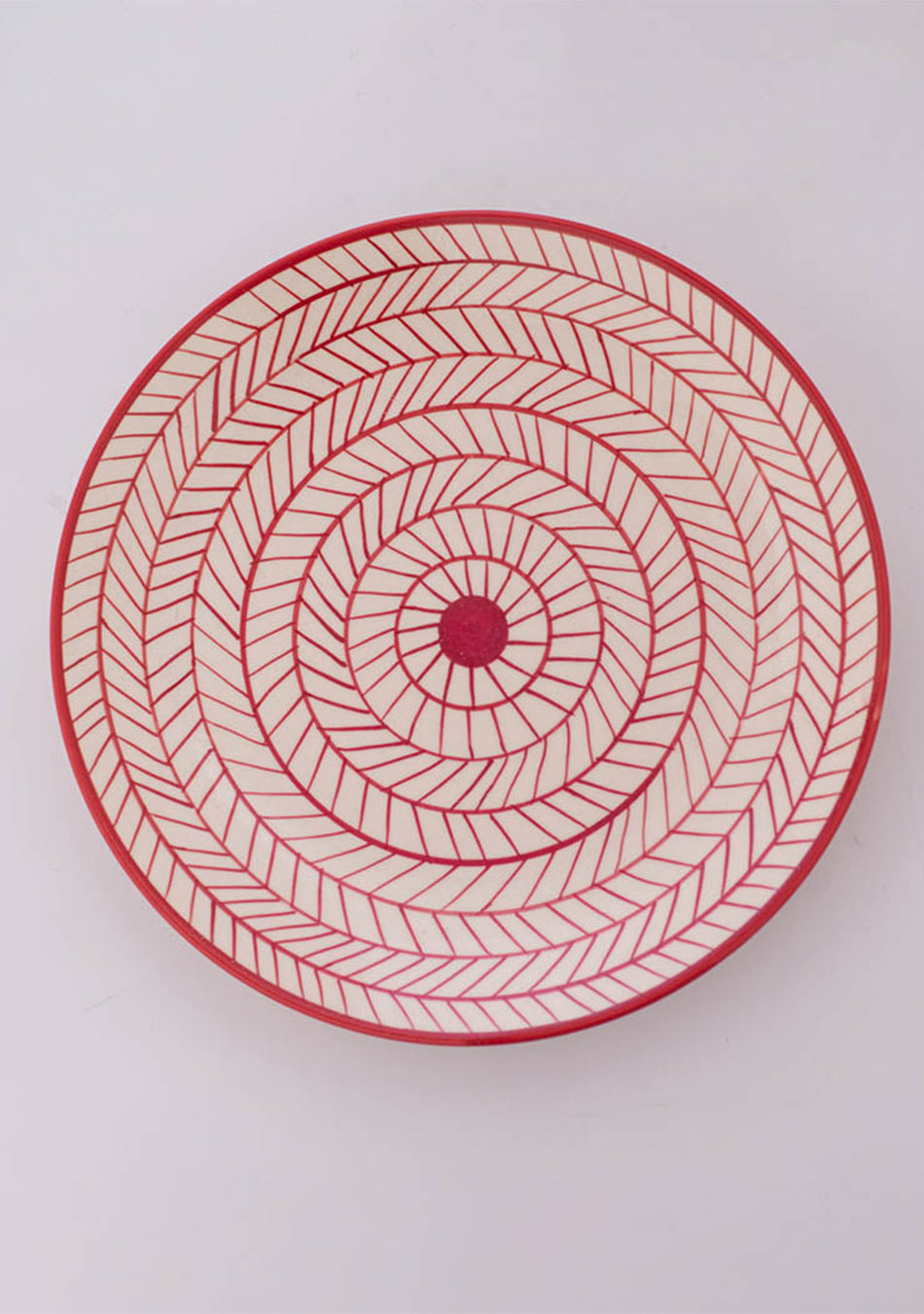 Strip Design White and Red Ceramic Platter, Set of 8