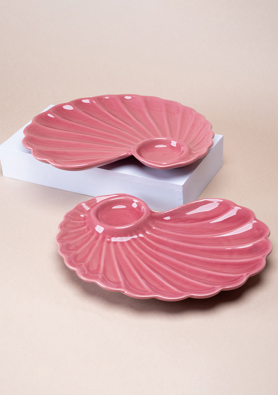 Seashell & Seashell Pink Ceramic Platter Set