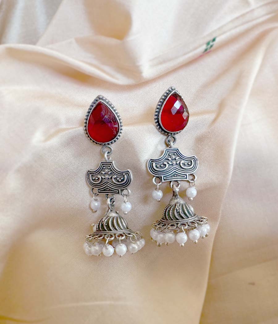 Scarlet Gem Pearl Cascade Danglers