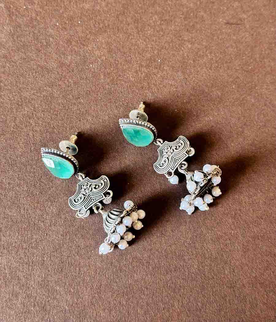 Aqua Gem Pearl Cascade Danglers