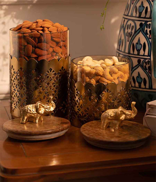 Elephant Glass Jars - Set of 2